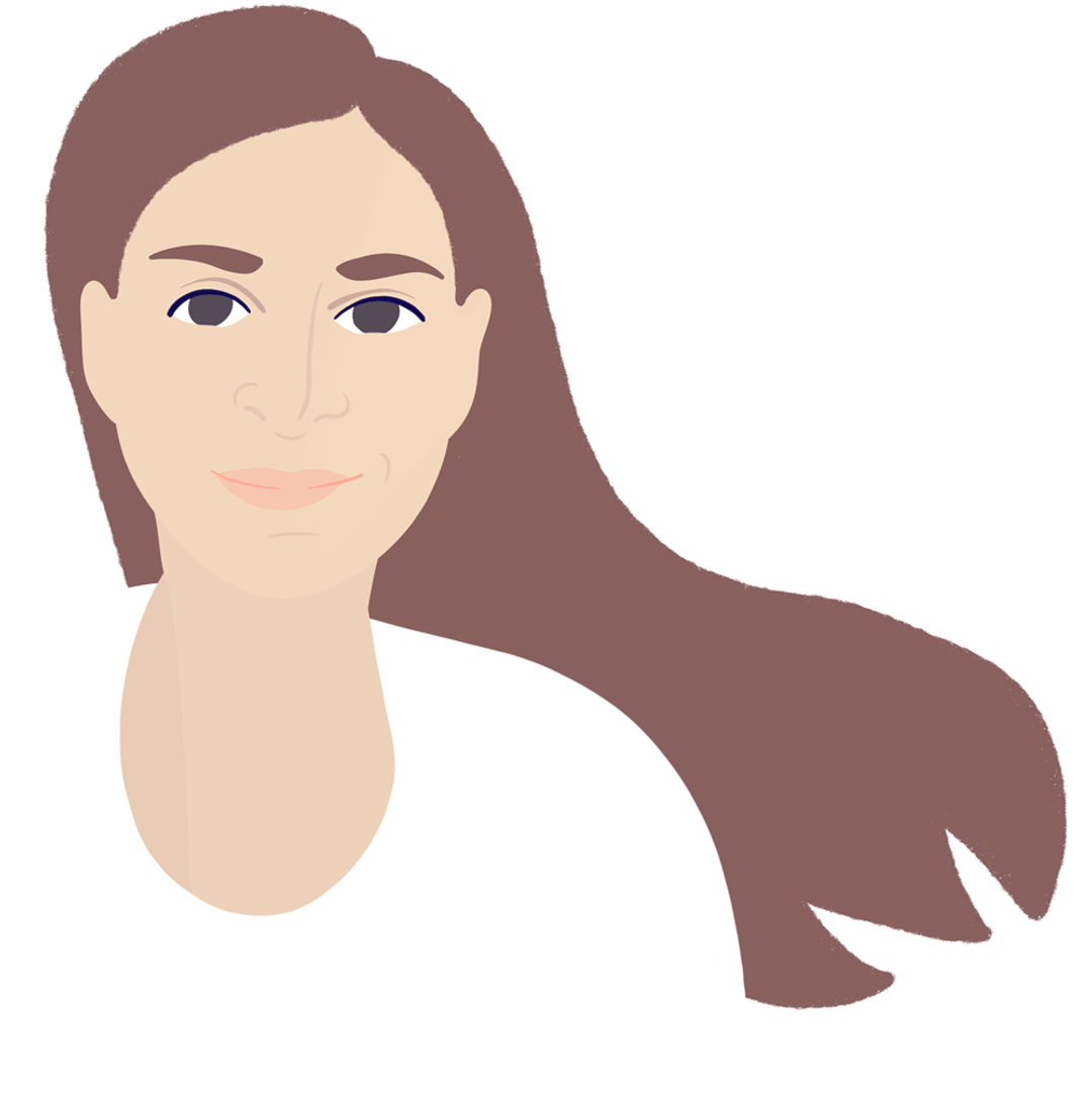 Animated portrait of Anne-Sophie Hayek, hair blowing in the wind