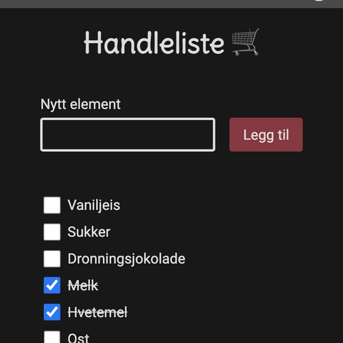 A digital shopping list where some elements are crossed out, and there is a text field where you can add new items.