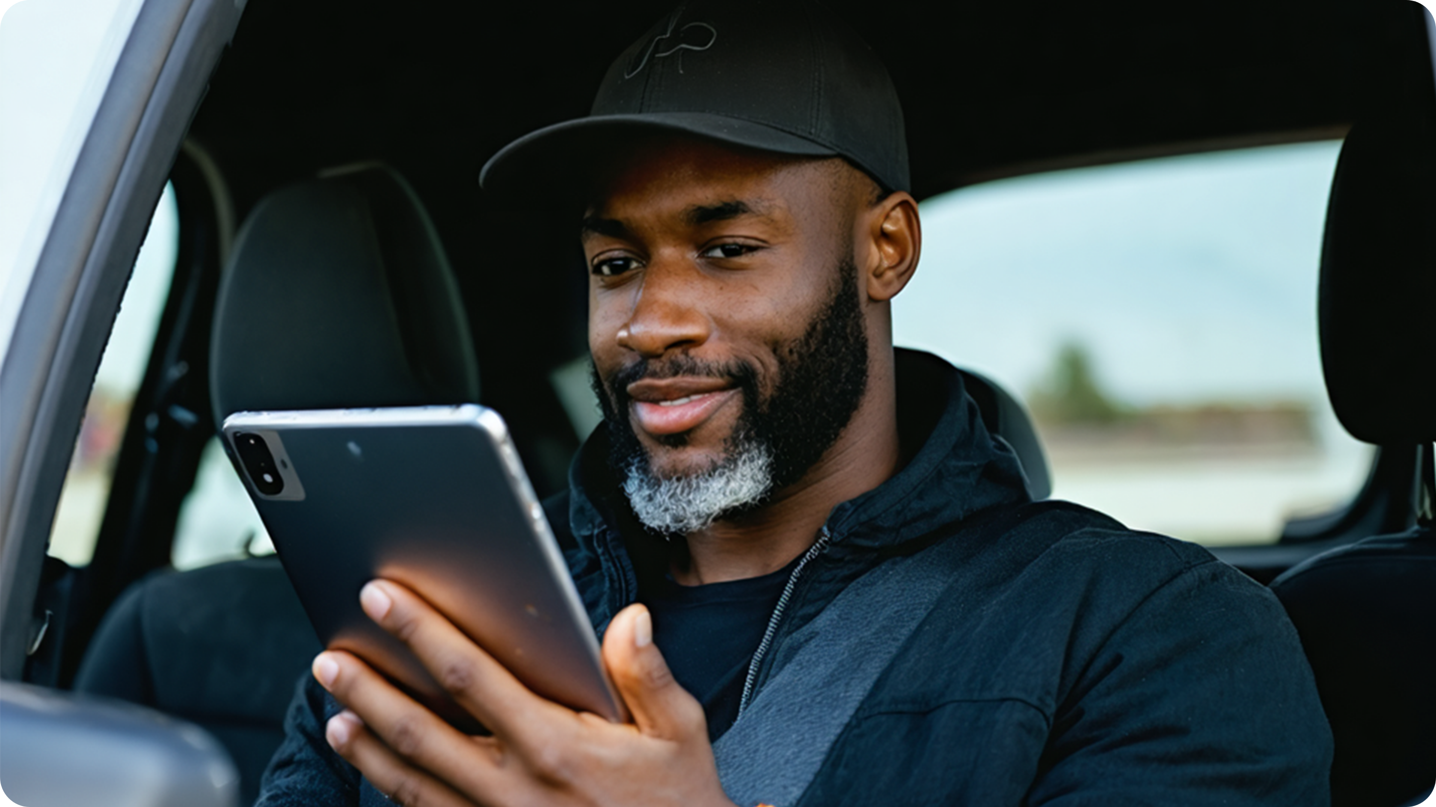 A man using FloorWIZ on the road