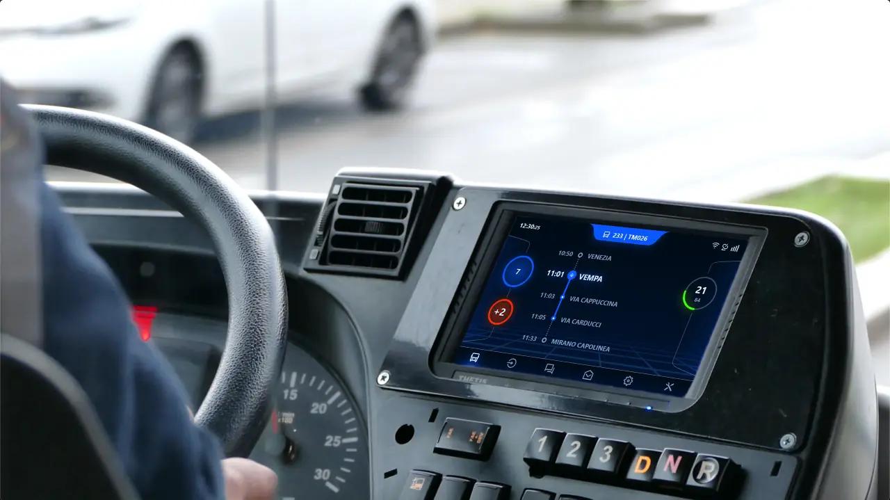 Our on-board system provides drivers with a simple and intuitive user interface, calibrating minimal interaction with efficient vehicle management.