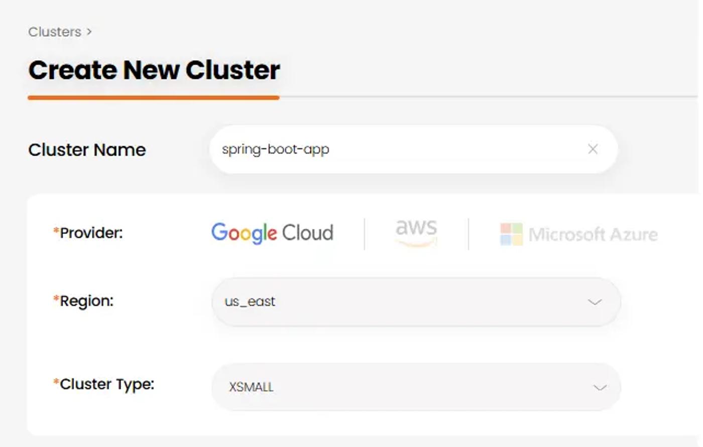 create new cluster