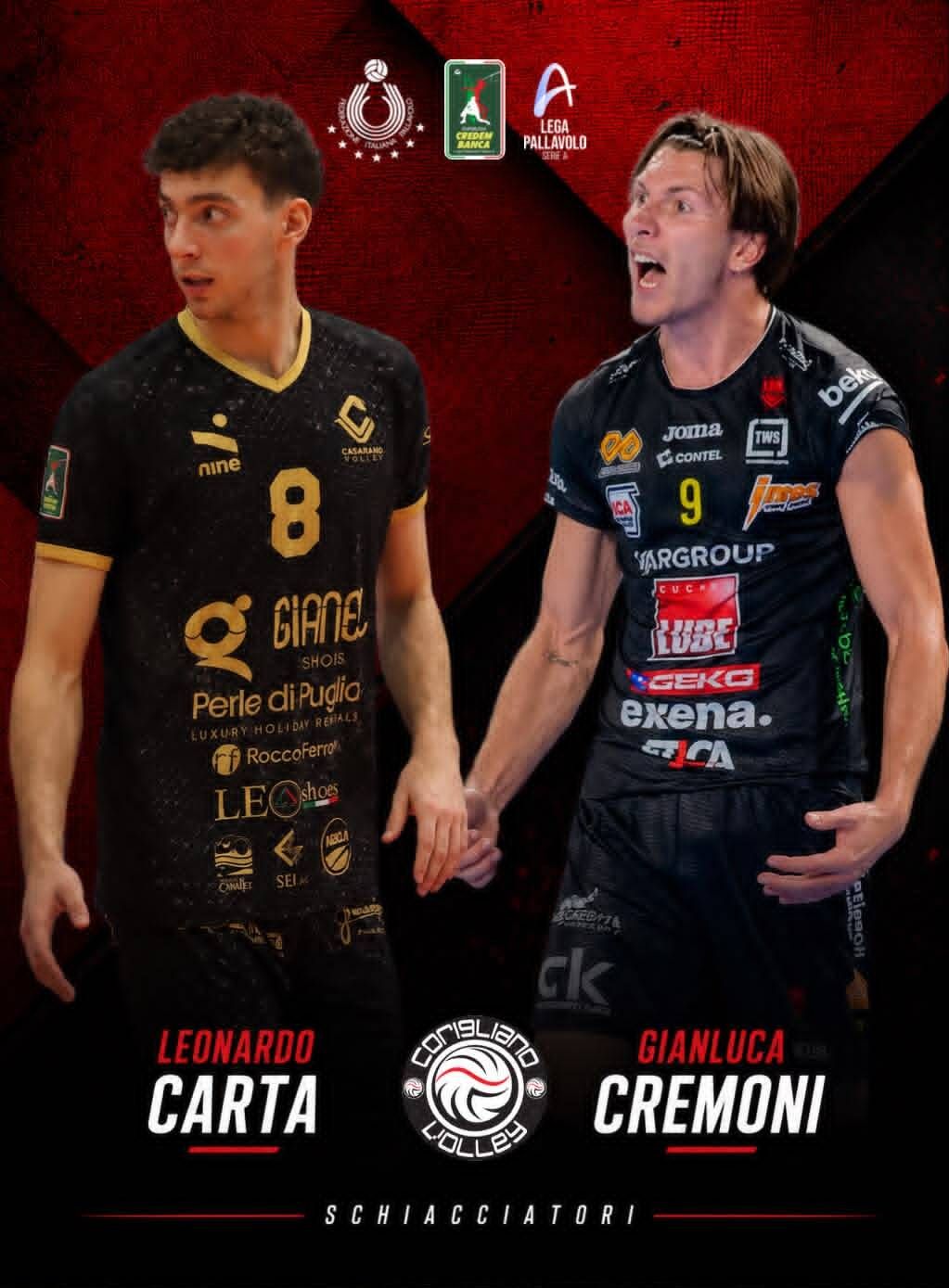 Corigliano Volley, il reparto schiacciatori prende forma: presentati Leonardo Carta e Gianluca Cremoni