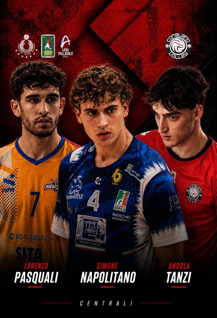 La Corigliano Volley completa il reparto centrali: arrivano Lorenzo Pasquali e Simone Napolitano, confermato Andrea Tanzi