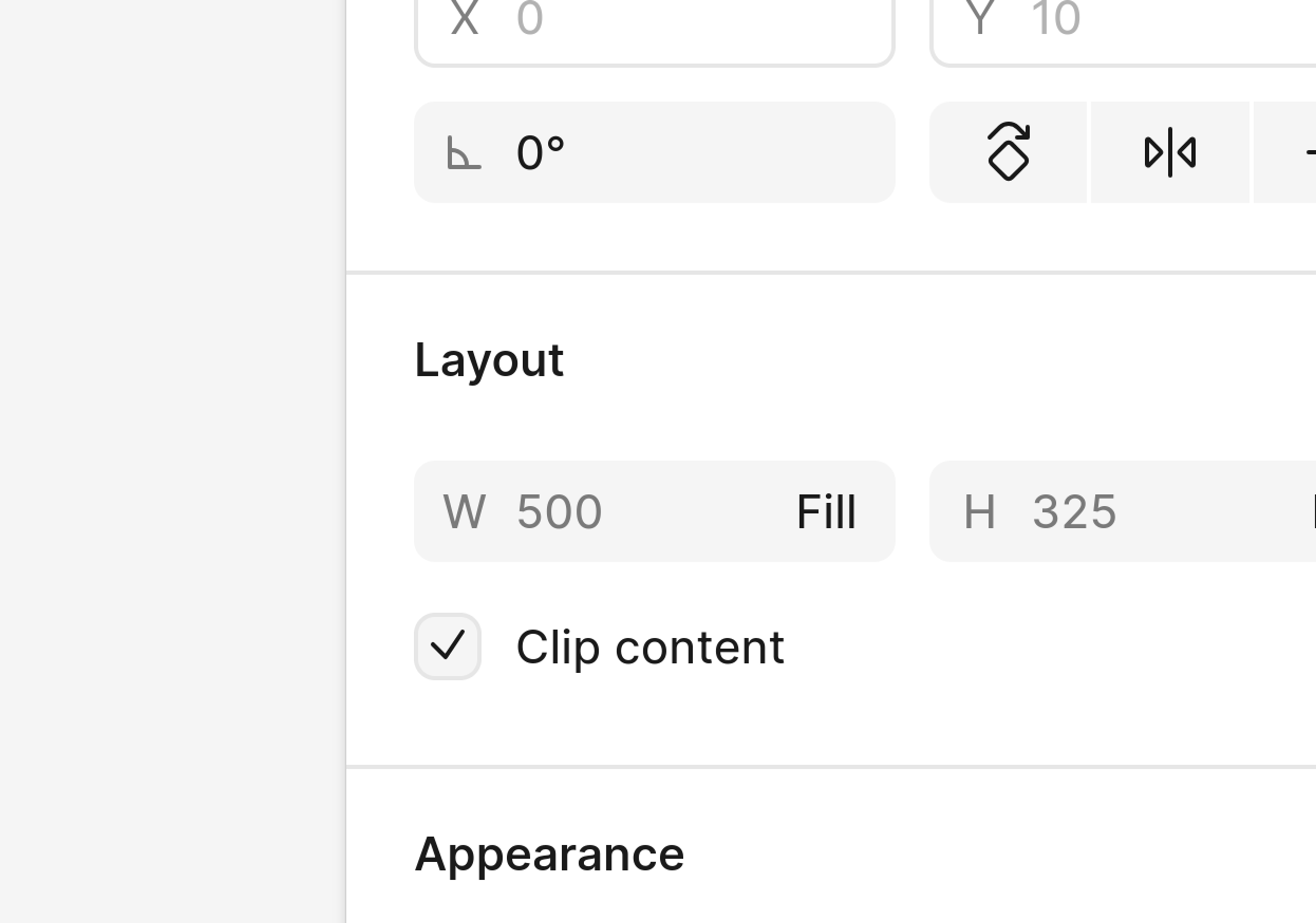 Screenshot of Figma right side bar where the layout width is set to "Fill"