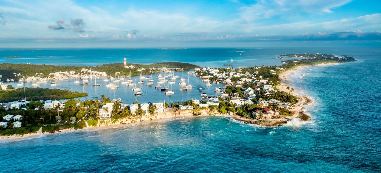 Aerial view of Hope Town, Great Abaco Island, Bahamas