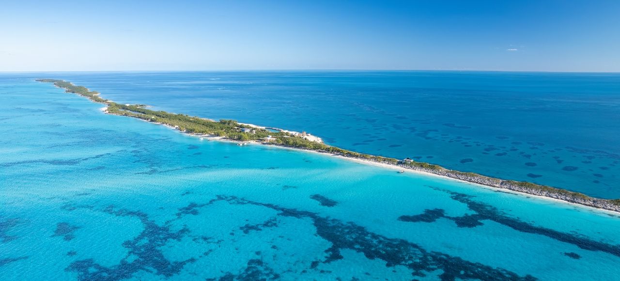 The drone panoramic view of Rose island, Bahamas