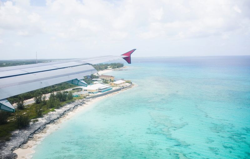 Aerial view of San Salvador island, Bahamas