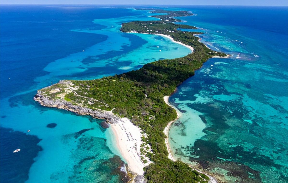 Aerial View of Island Coastline in Eleuthera, Bahamas