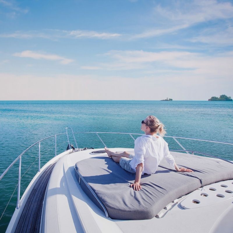 luxury yacht travel, woman enjoying cruise onboard