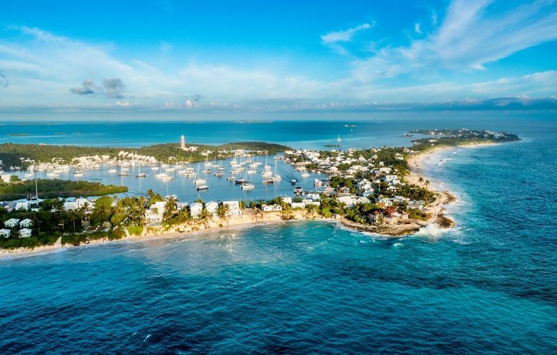 Aerial view of Hope Town, Great Abaco Island, Bahamas