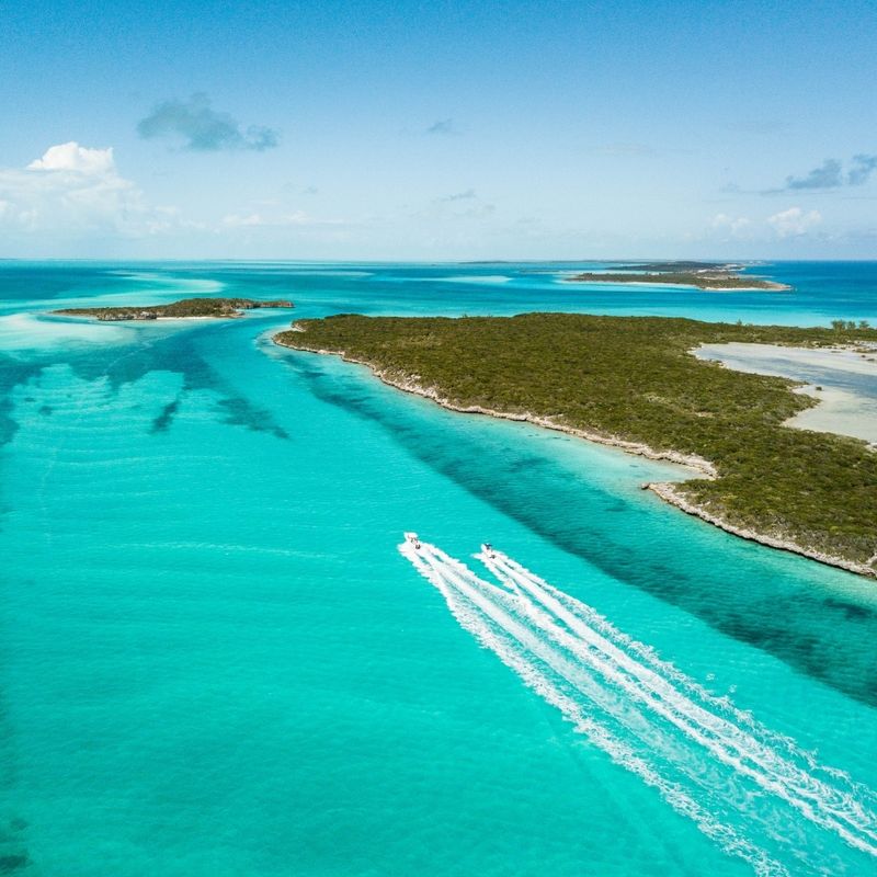 drone bird view of exuma in the bahamas. summer vaction
