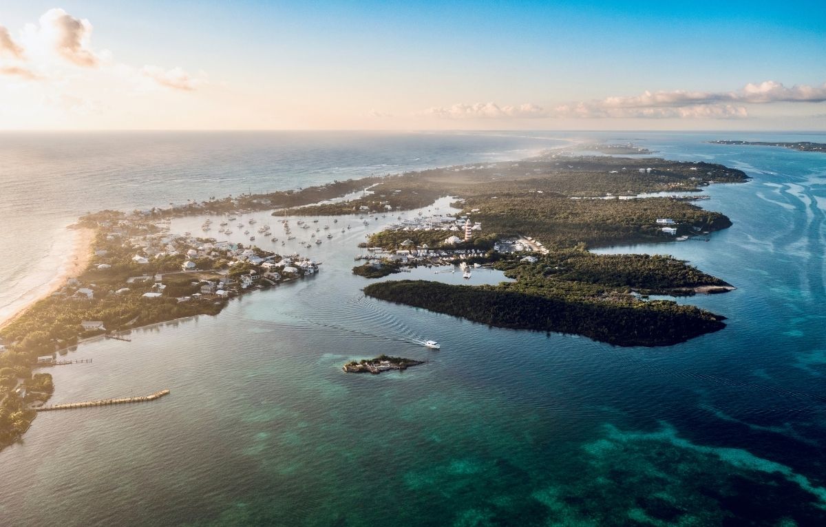 Aerial view of Hope Town, Great Abaco Island, Bahamas