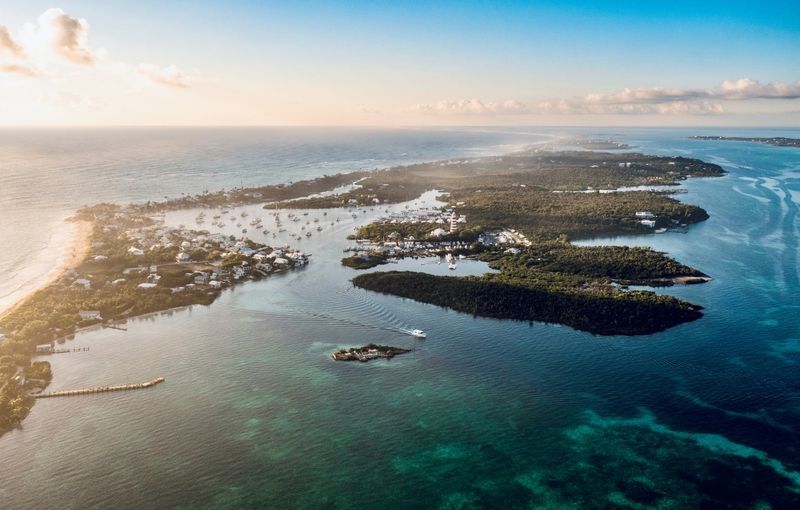 Aerial view of Hope Town, Great Abaco Island, Bahamas