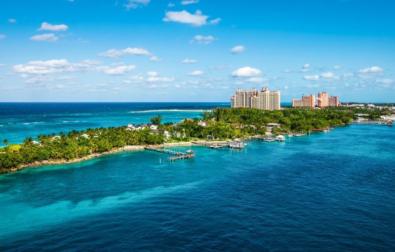Panoramic landscape view of Paradise Island, Nassau, Bahamas.