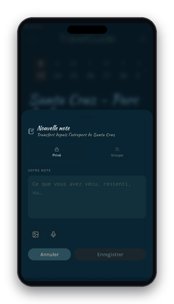 L'écran « Nouvelle note » : un mot privé ou partagé, une photo, un enregistrement vocal.