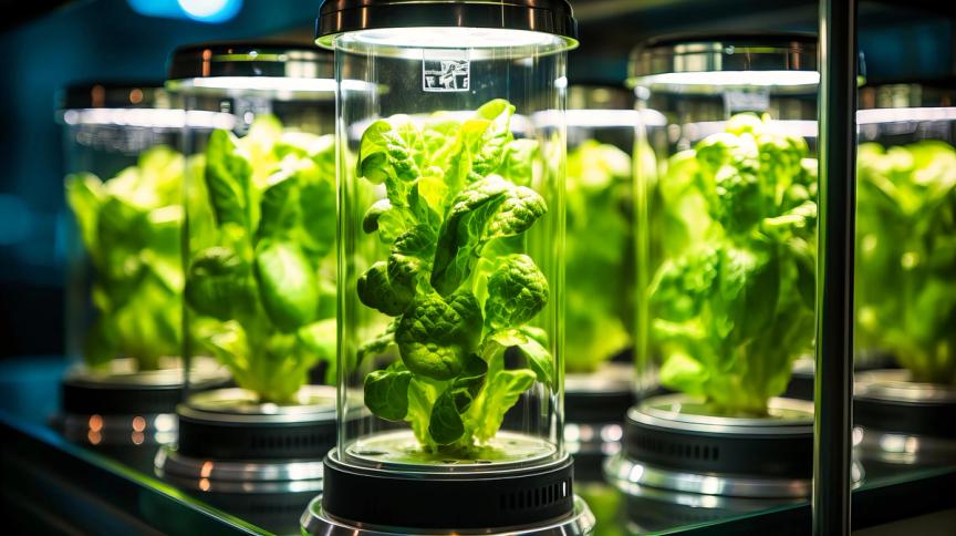 Advanced hydroponic technology cultivating lettuce (generated with AI)