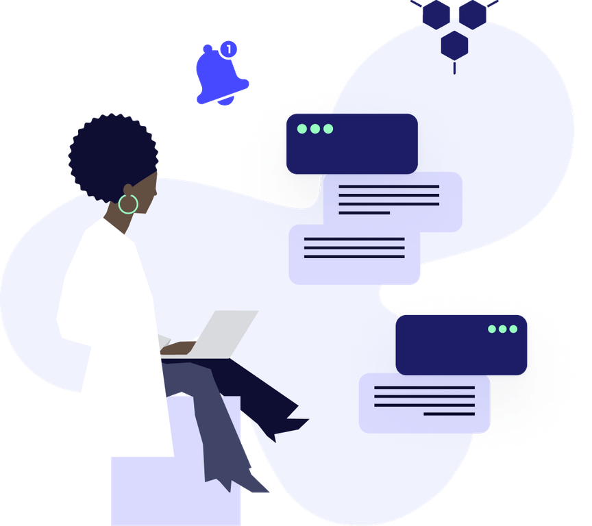 Illustration of woman surrounded by messages and alerts