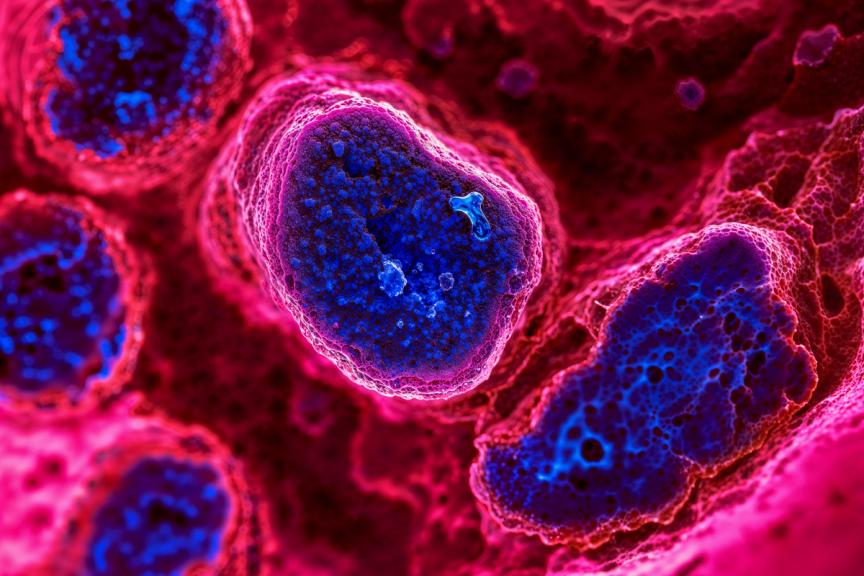 Blood cancer tumor growth under microscope