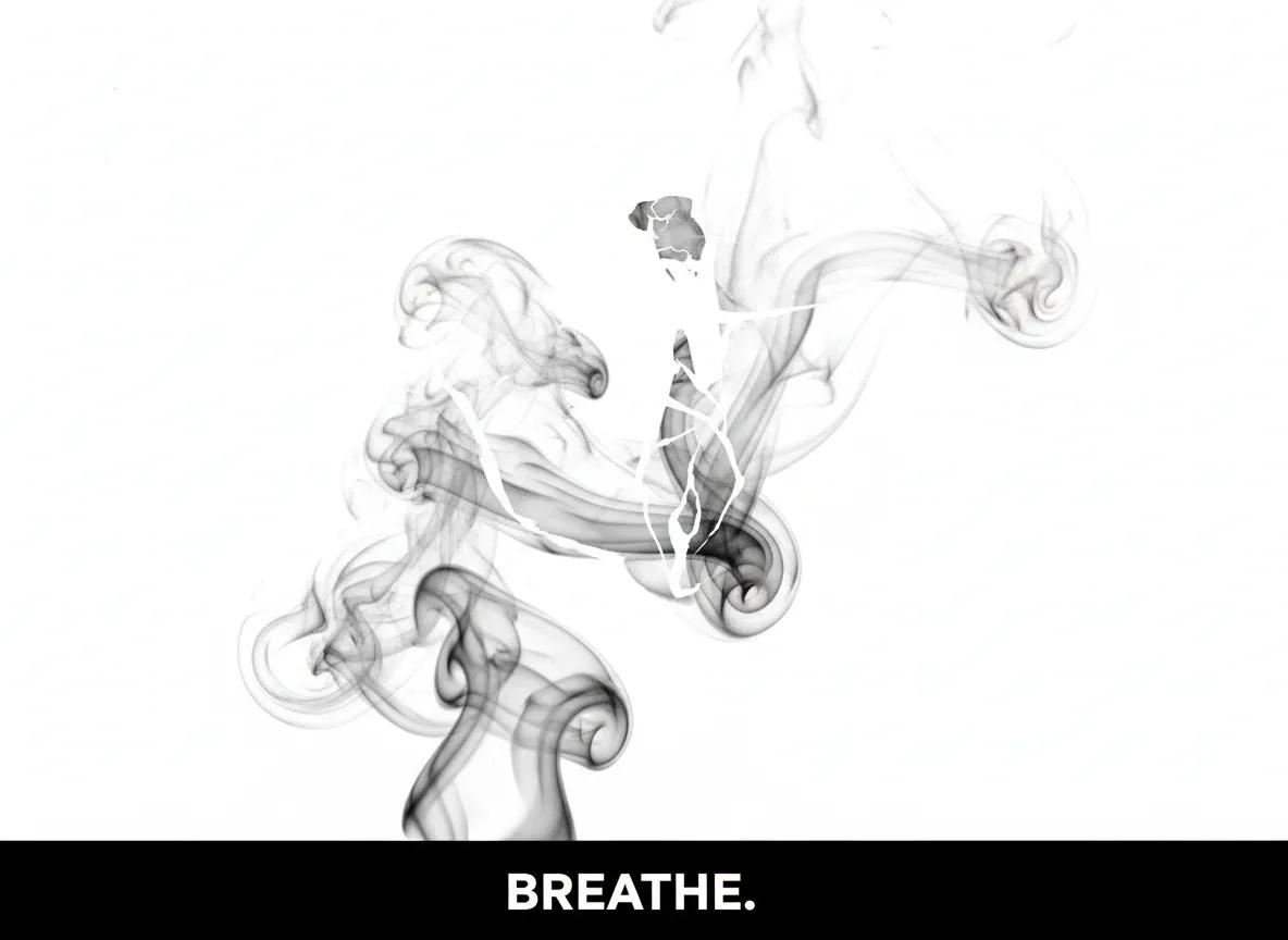An anti-smoking campaign image formed from curling smoke above the word Breathe.