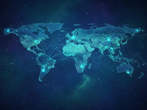 A connected world map illustrating the international exchange of health knowledge.