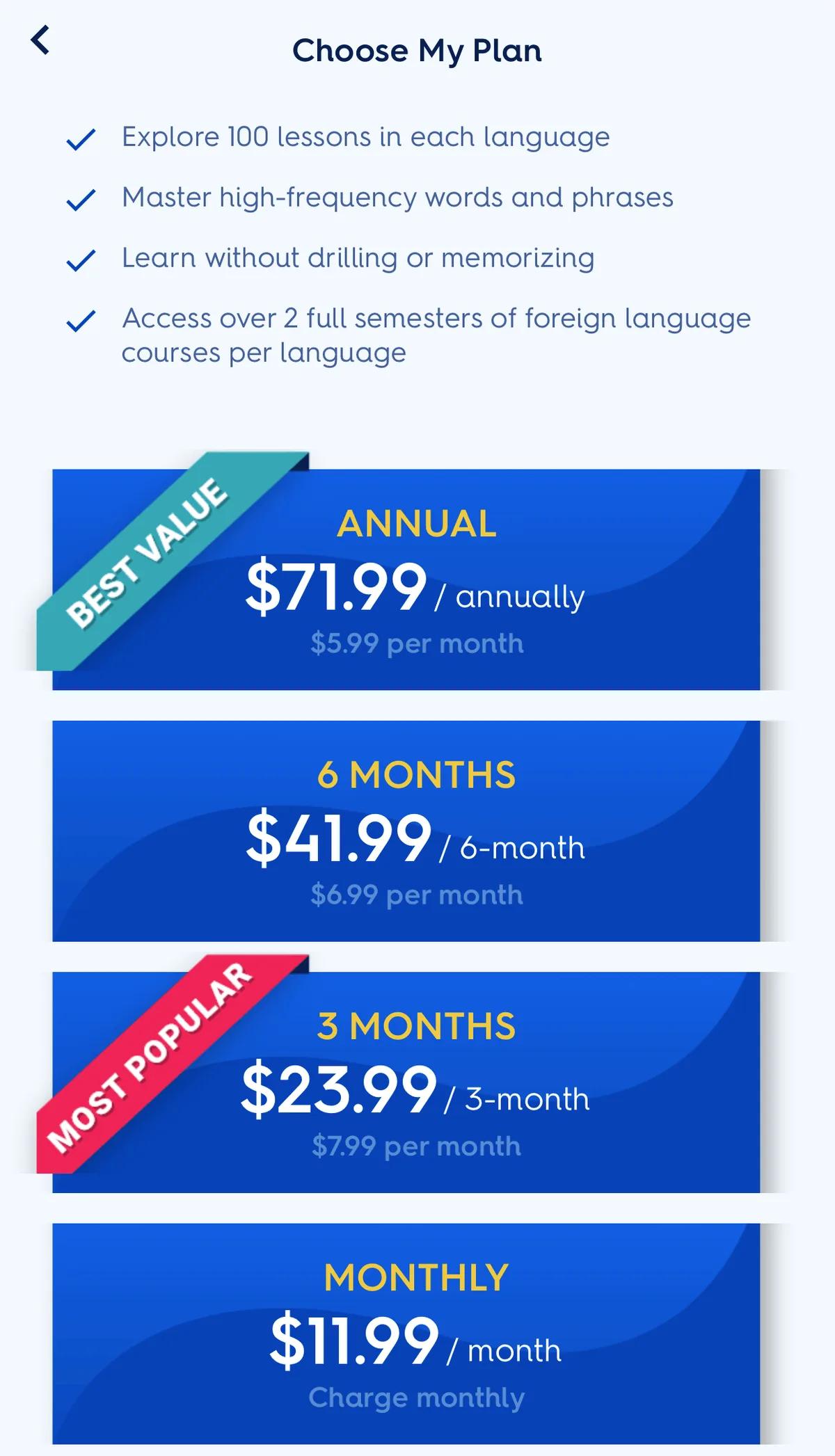 A picture of Optilingo's pricing