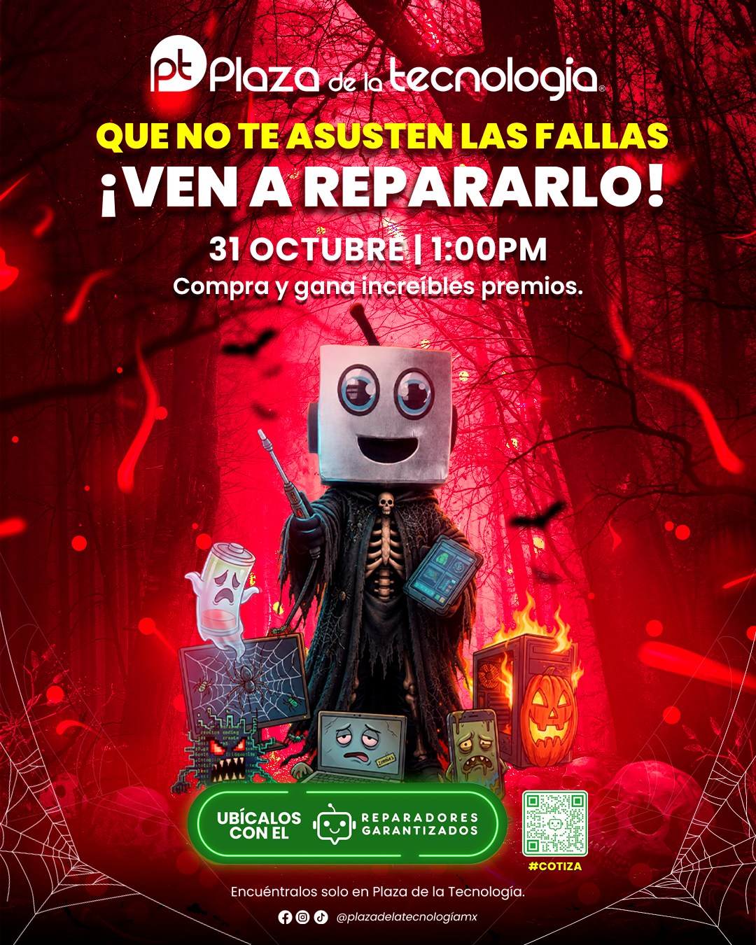🎃👻 ¡QUE NO TE ASUSTEN LAS FALLAS! 👻🎃  Este Halloween, no dejes que una falla en tu celular, computadora o dispositivo te saque un susto… 😱🔧