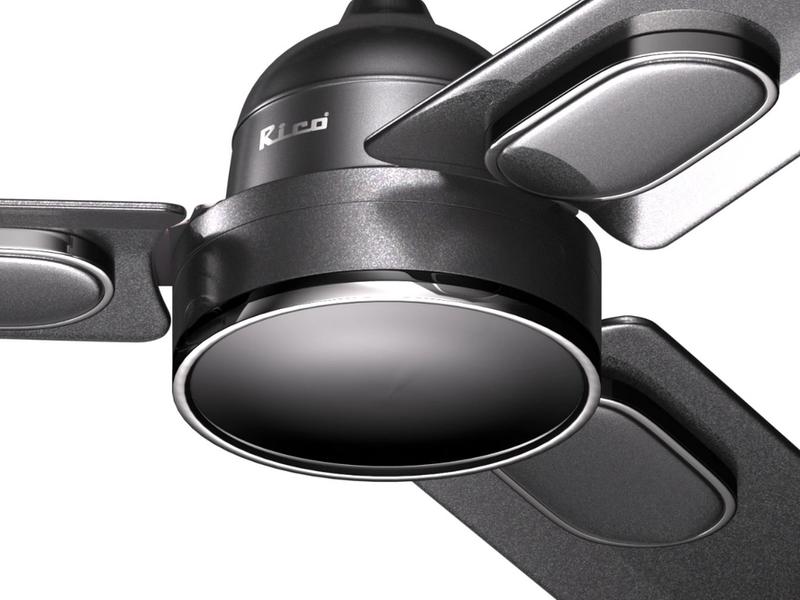 Photorealistic 3D product render of a Rico Appliances Ceiling fan mixer showcasing Pearl materials and glossy metallic finishes.