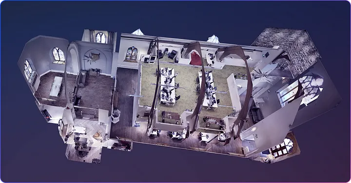 Perspective 3D view, Matterport 3D Scan Of Spiria Offices In A Former Church — Gatineau, Canada