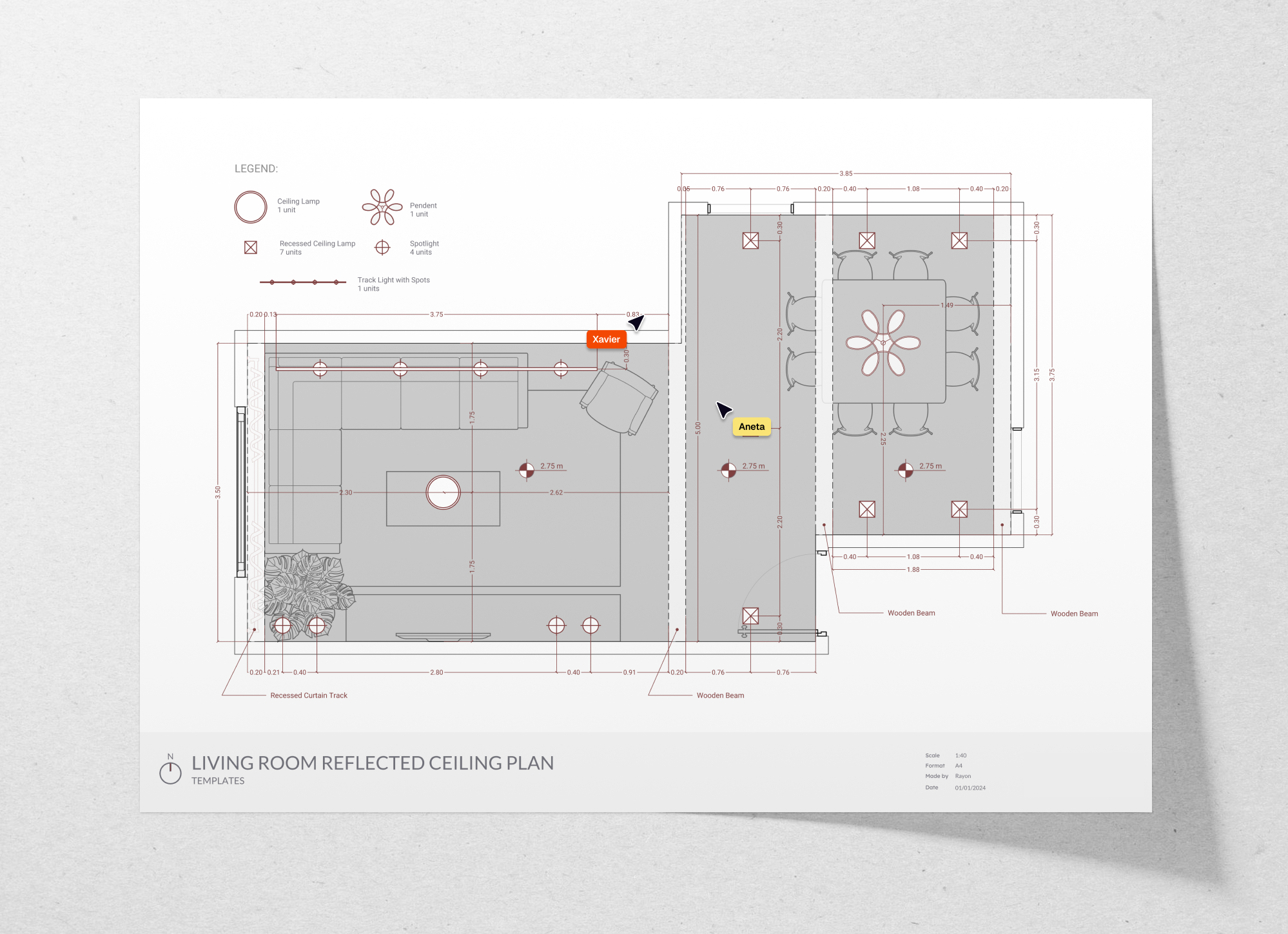 Living room reflected ceiling plan