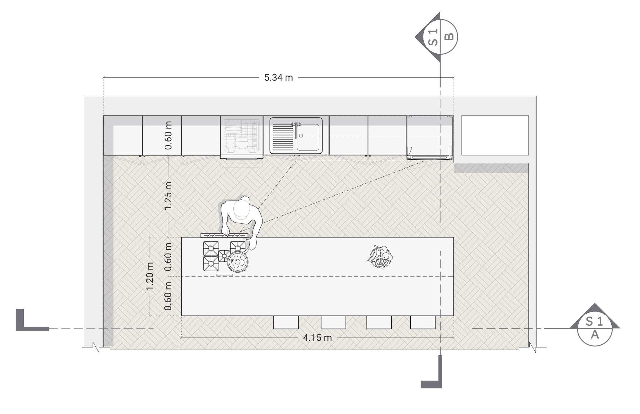 Two-Row Kitchen Layout