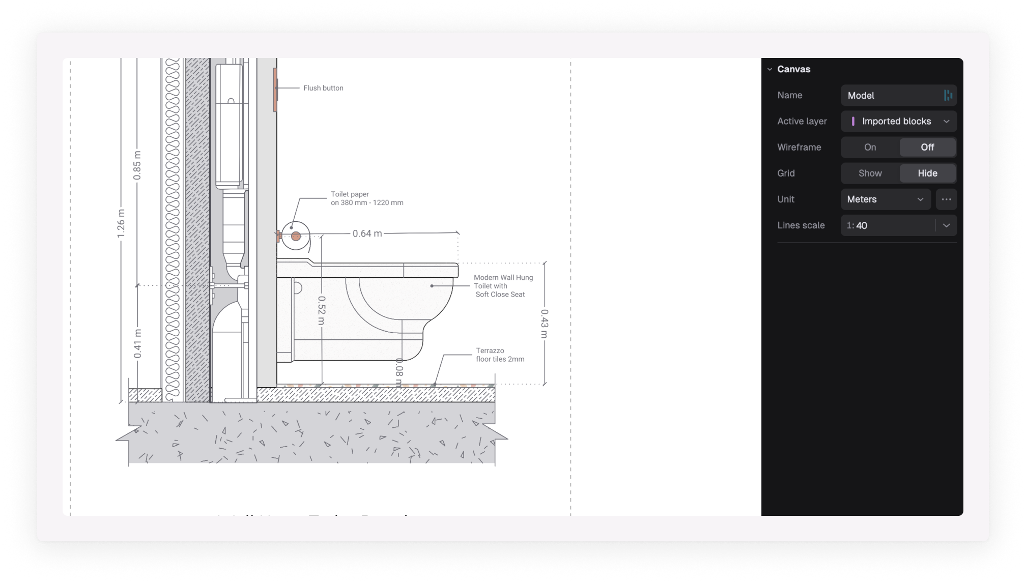 Wall hung toilet detail