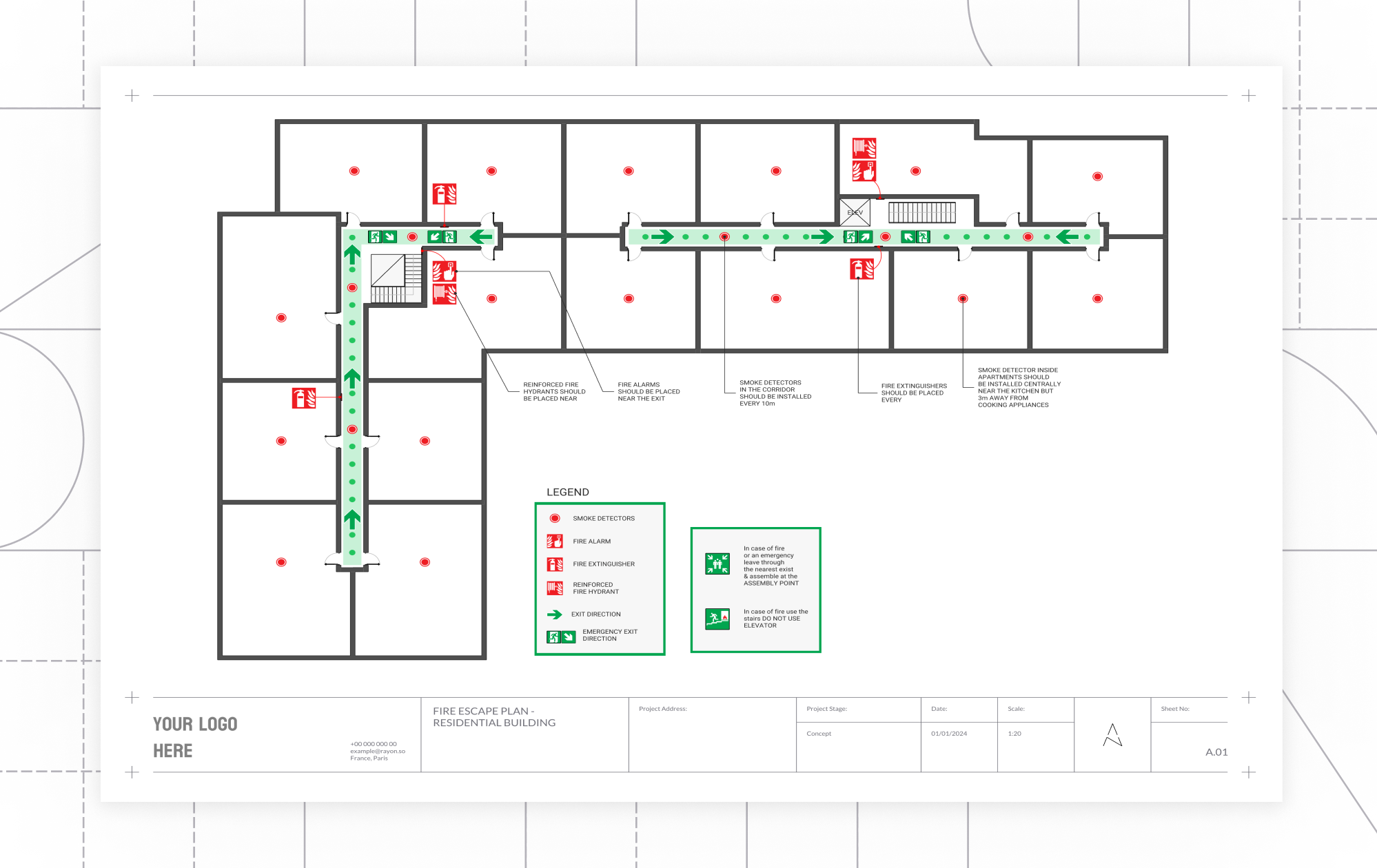 Fire escape plan - Residential building