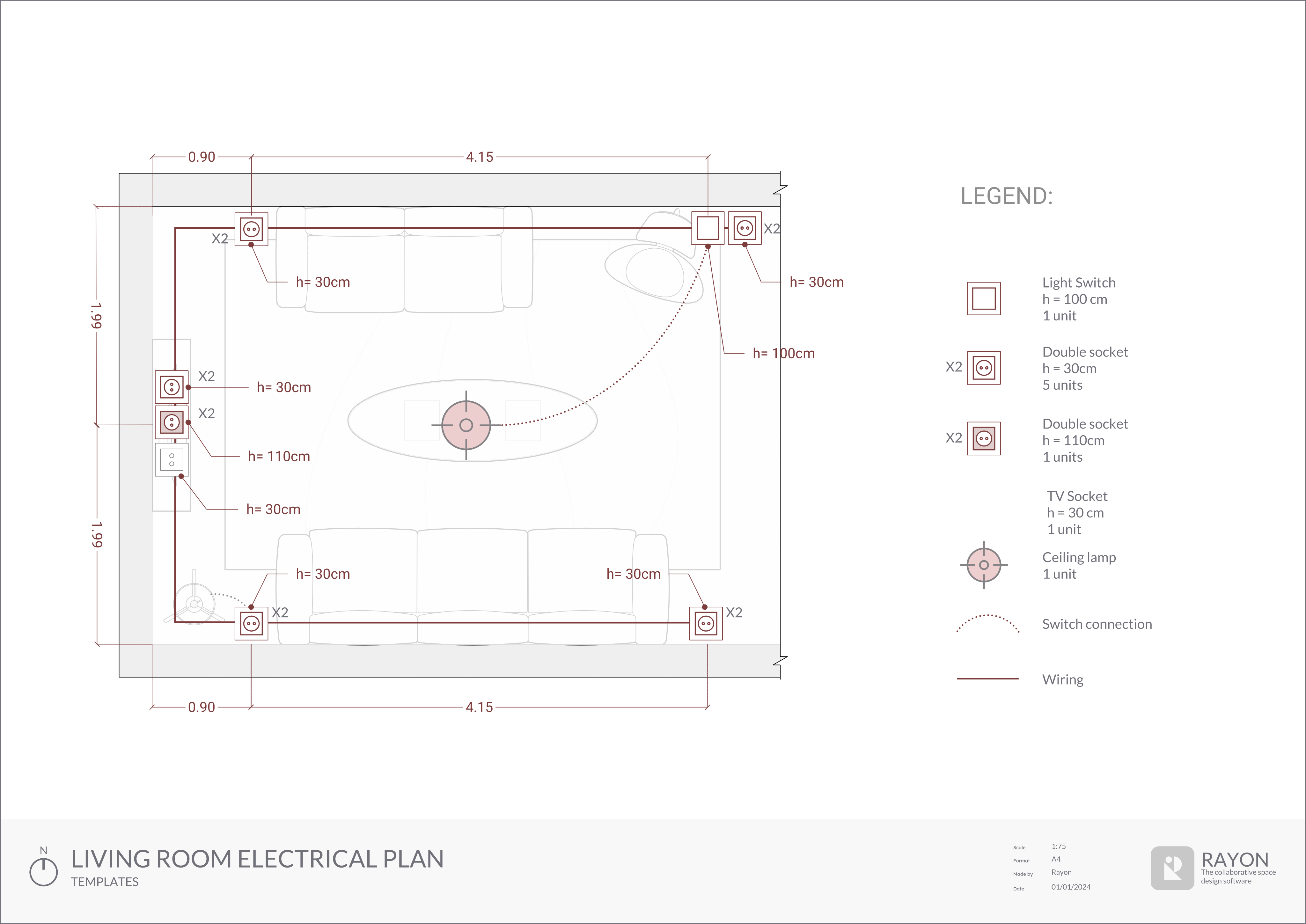 Electrical plan template for a living room