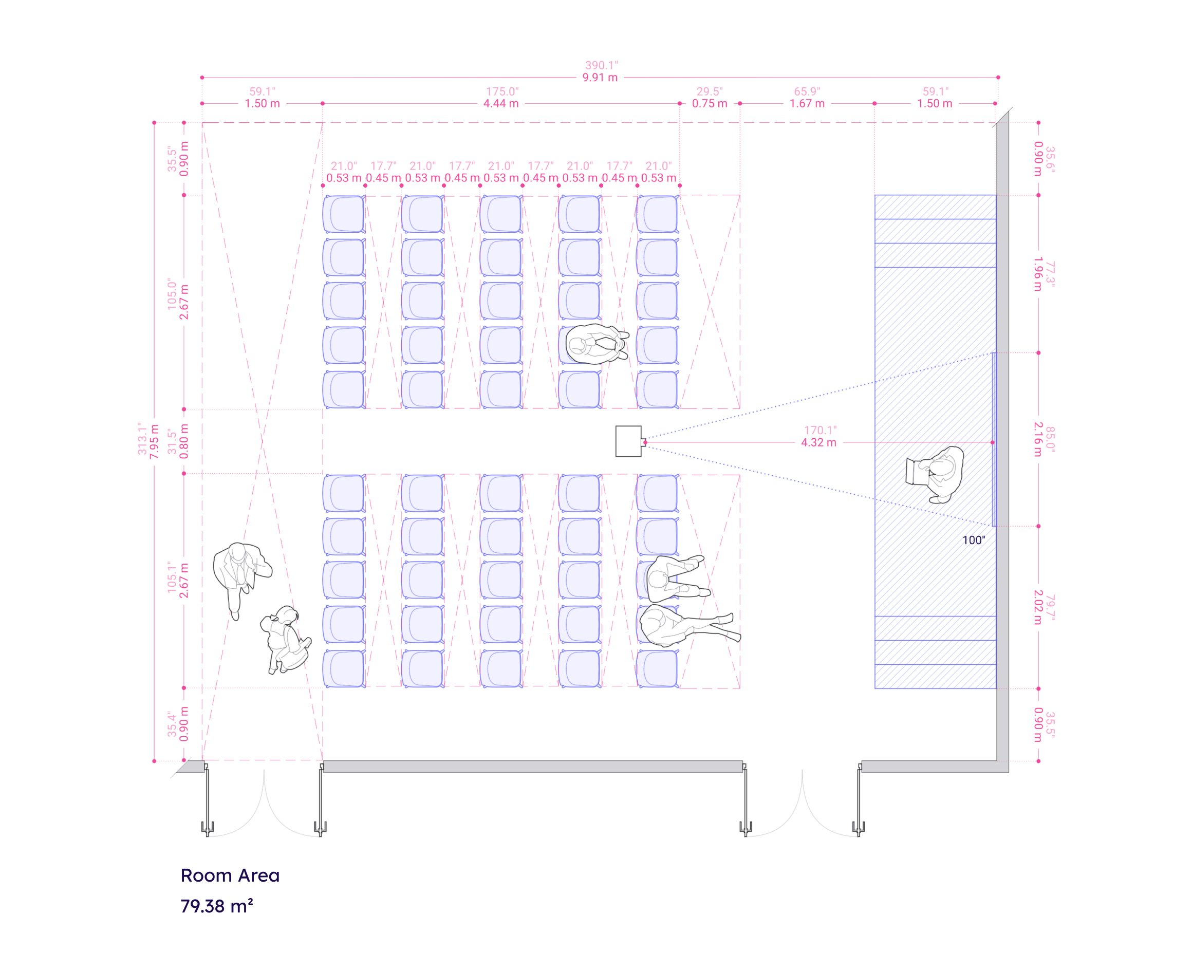 Multi-Aisle Rectangle Seating