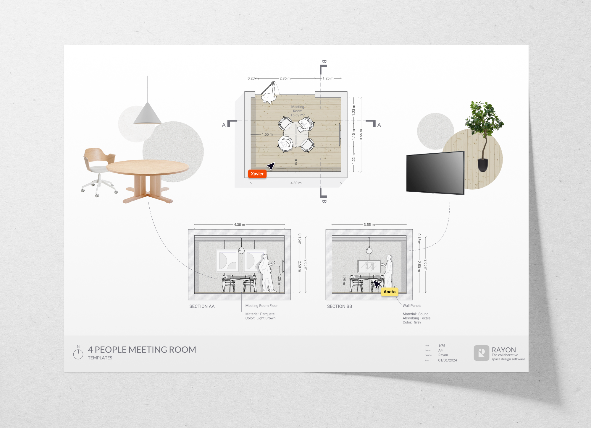 4 people meeting room layout