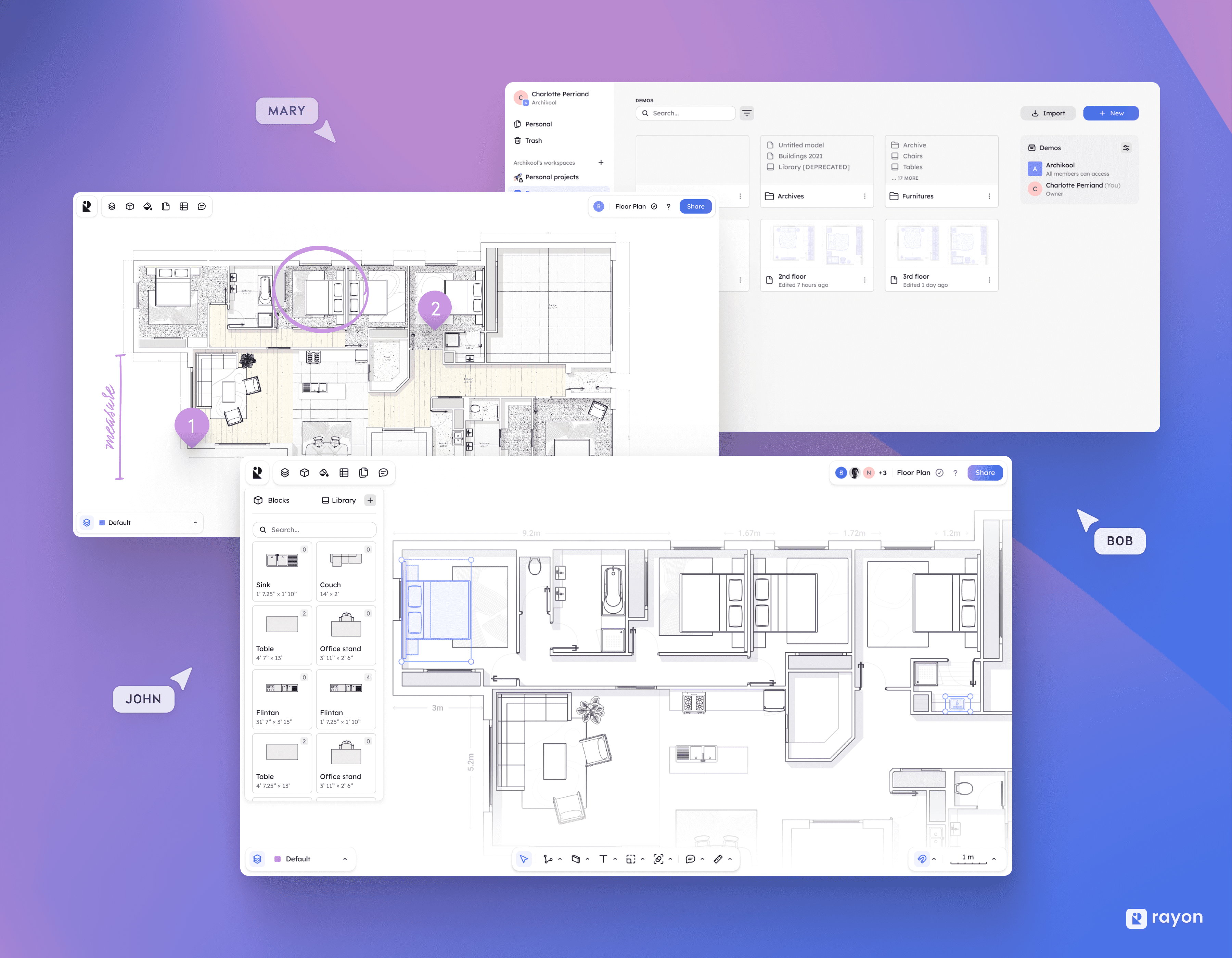 Rayon allows you to create beautiful architectural drawings easily