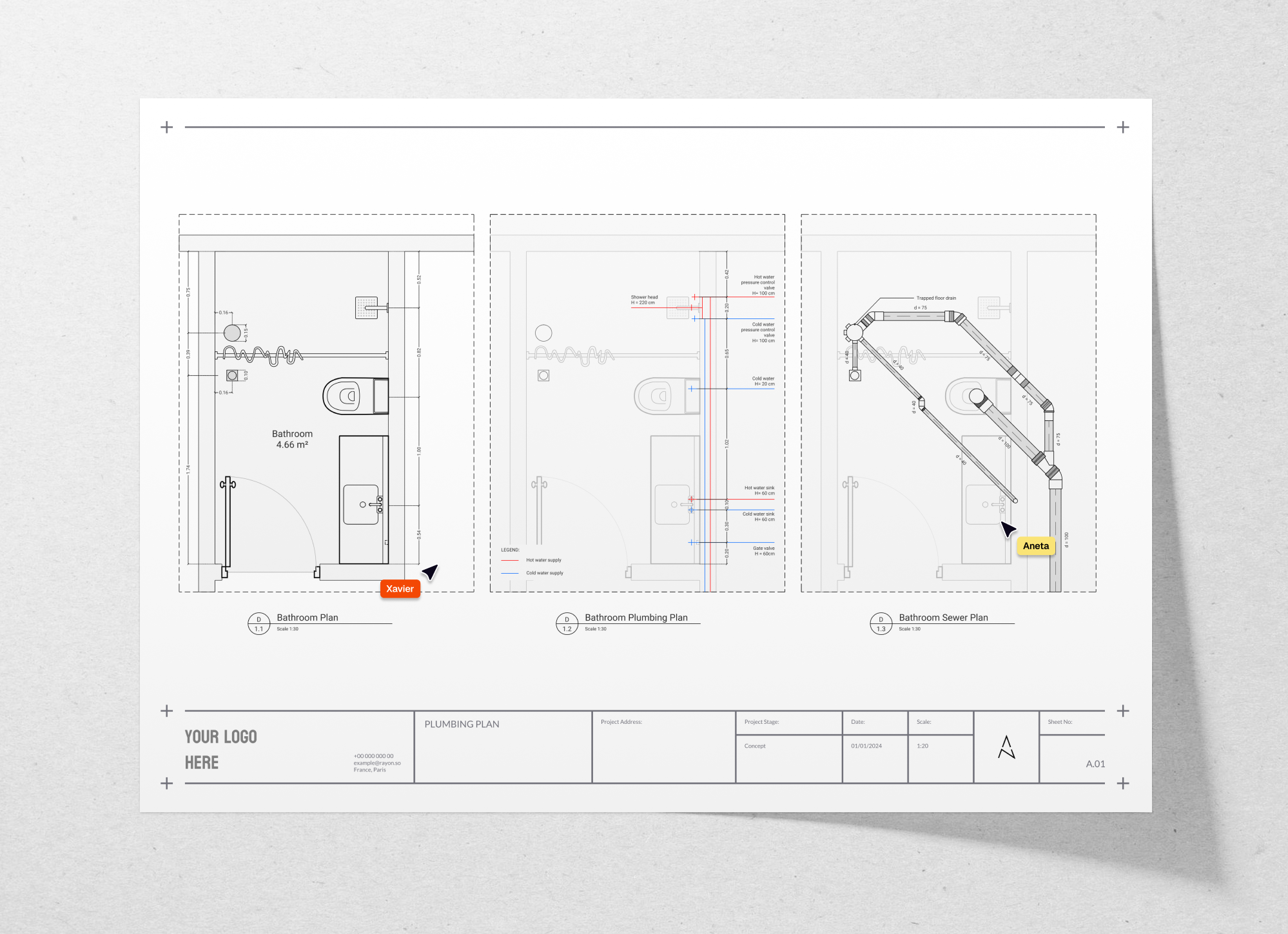 Bathroom plumbing plan template