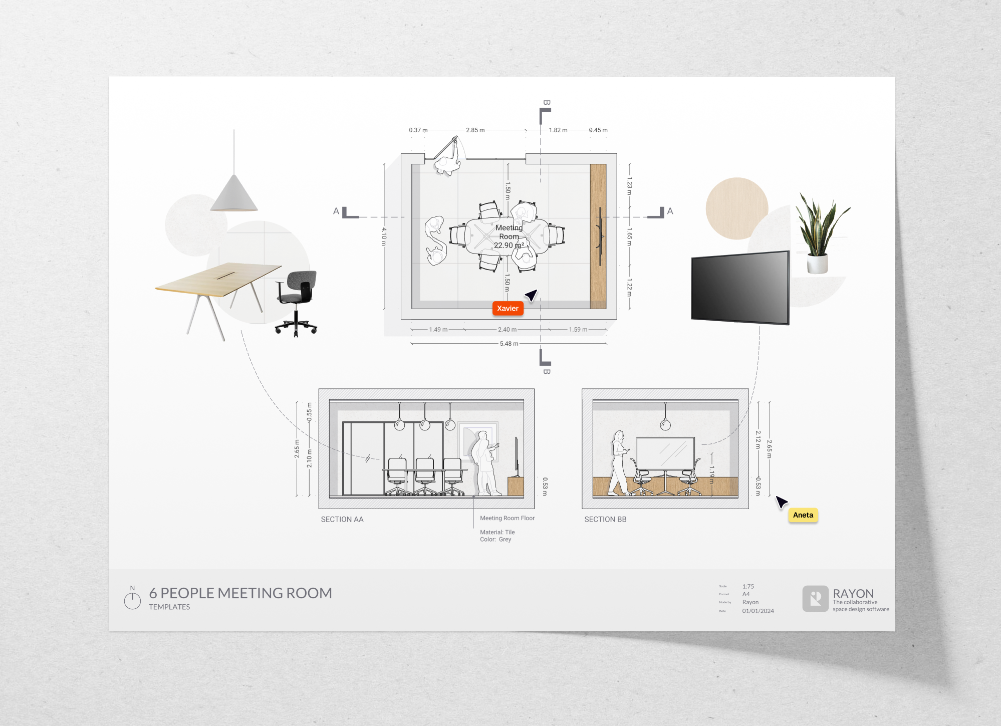 6 people meeting room layout