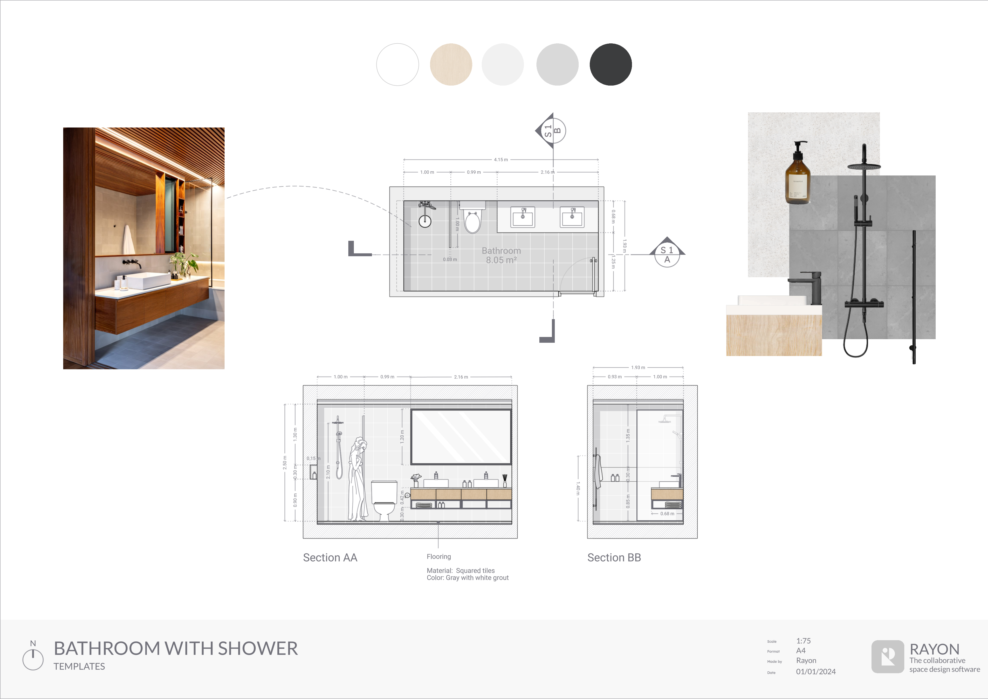 Bathroom with shower template