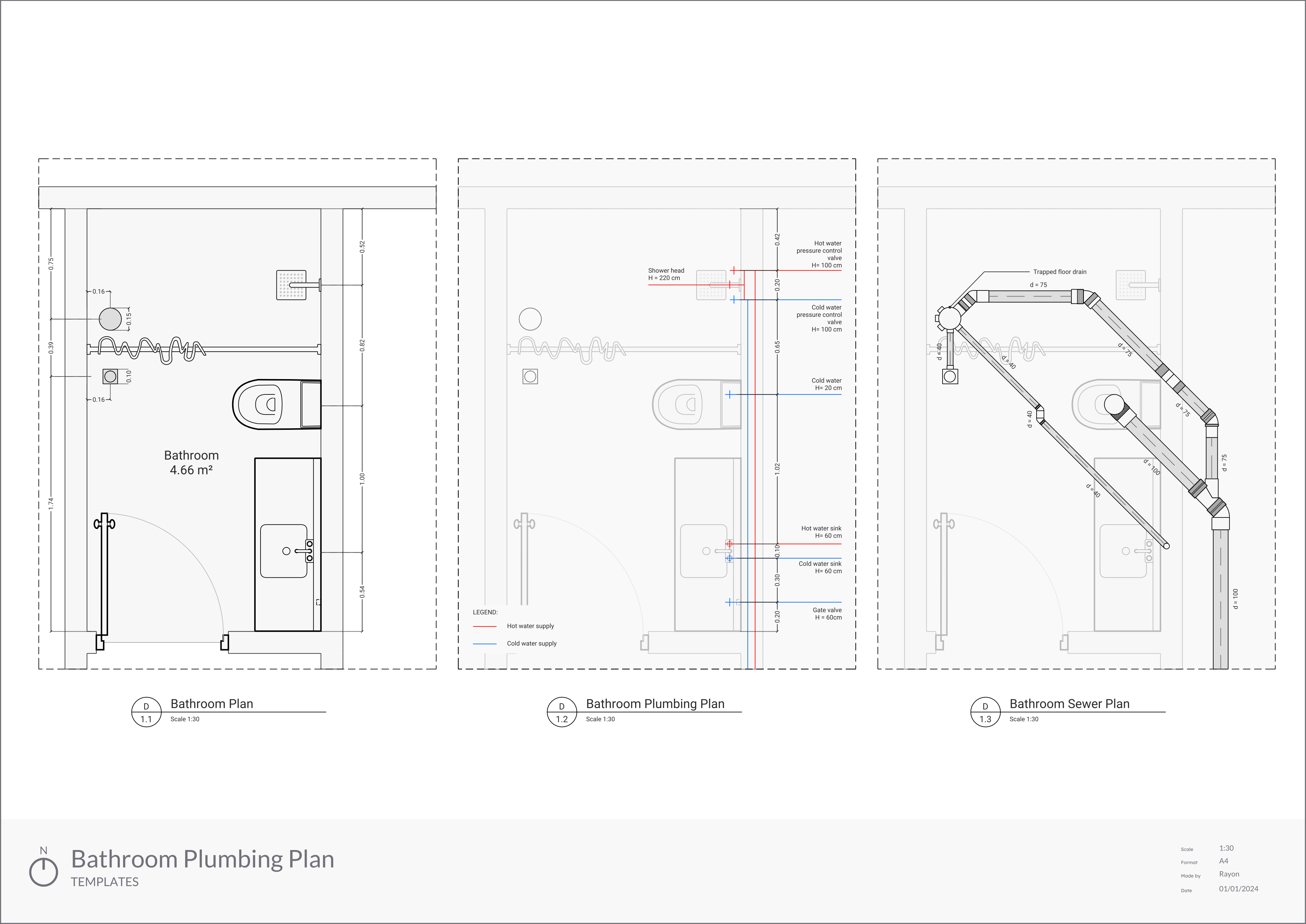 Bathroom plumbing plan template