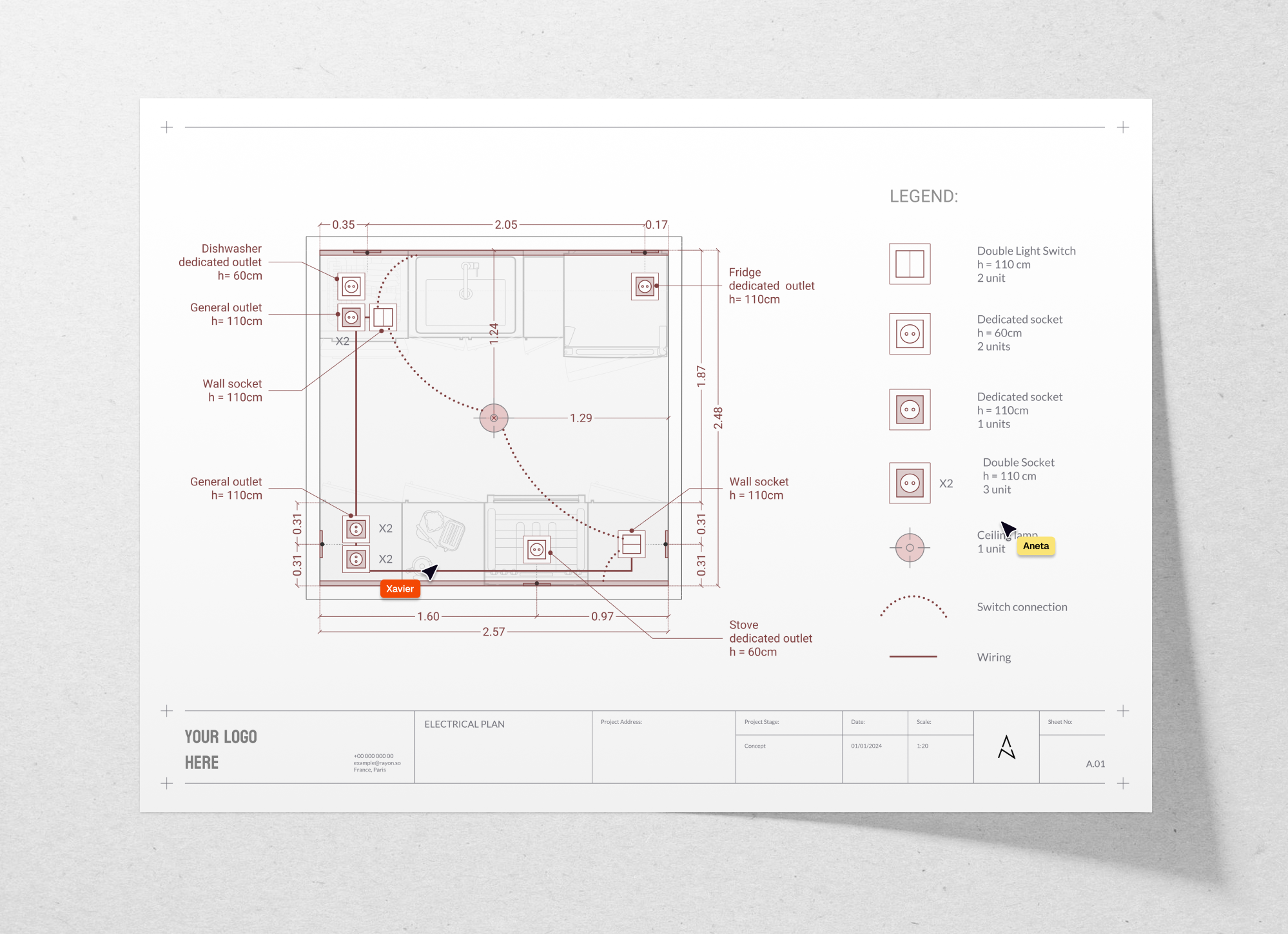 Electrical plan template for a kitchen