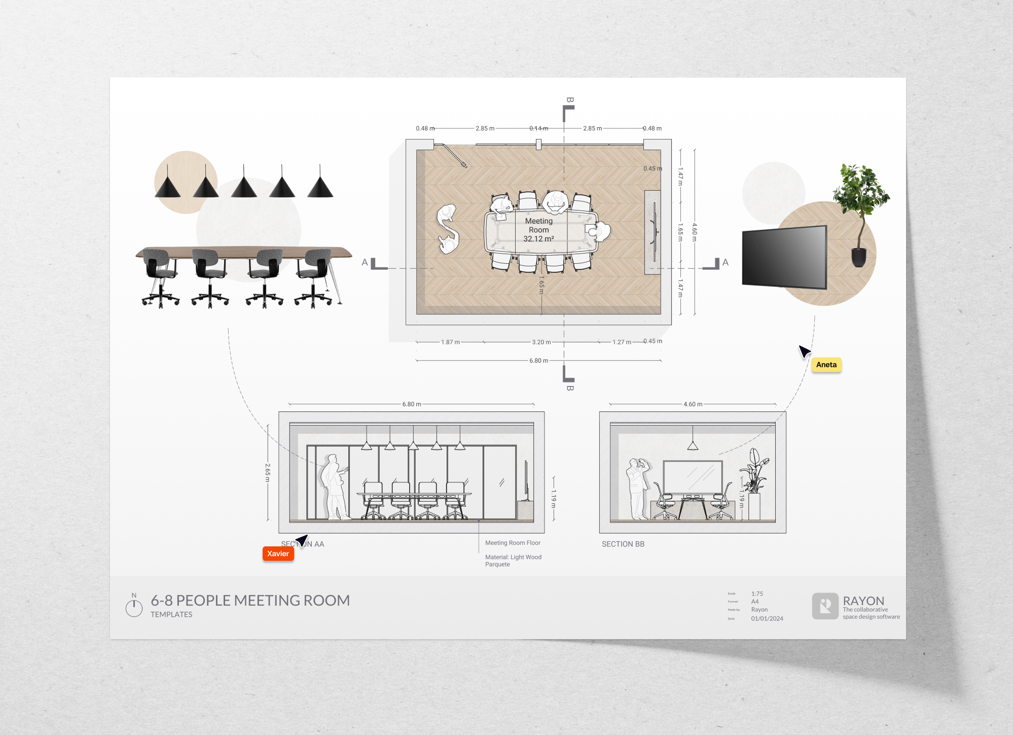 6-8 people meeting room layout