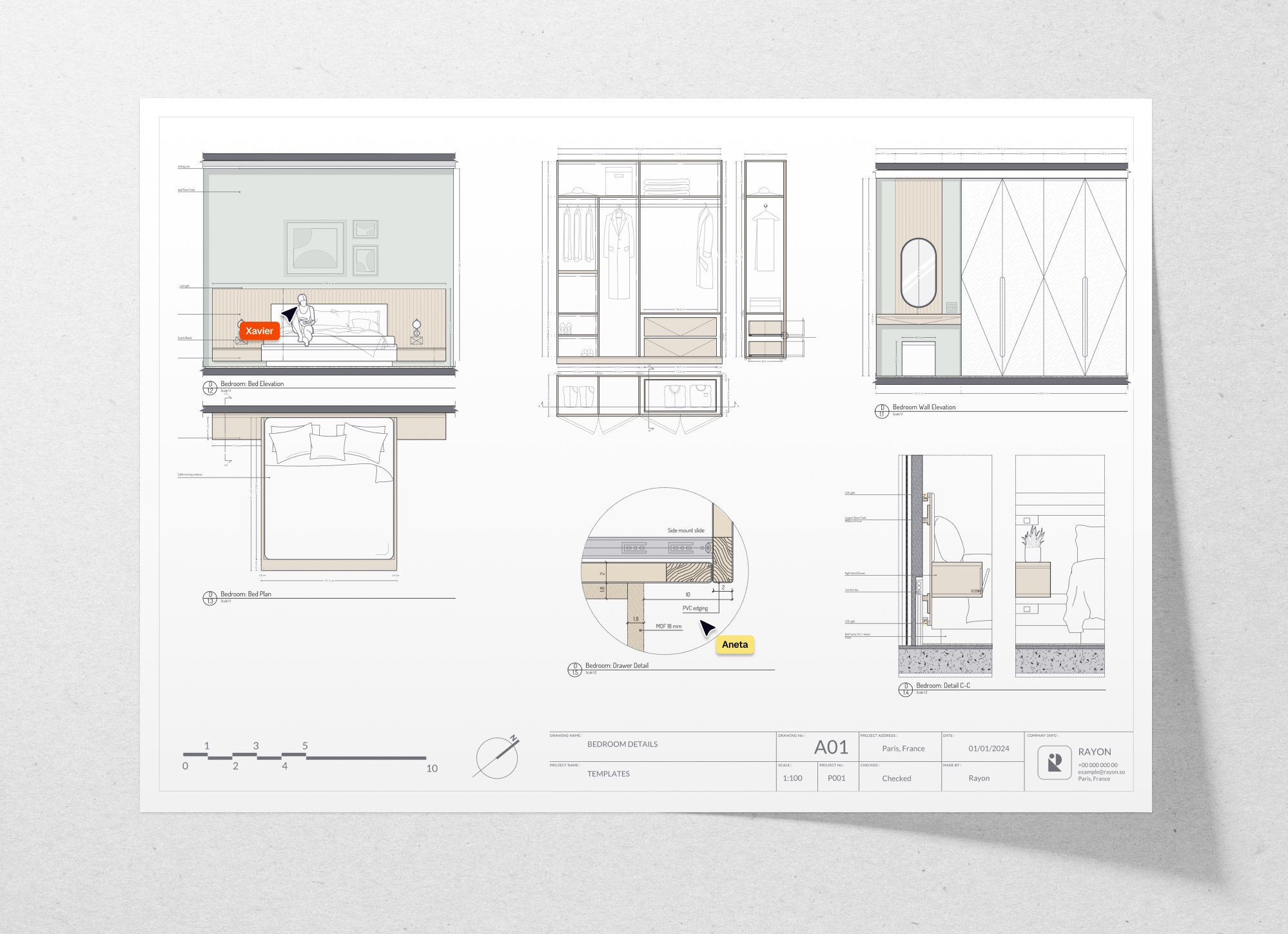 Bedroom millwork drawings