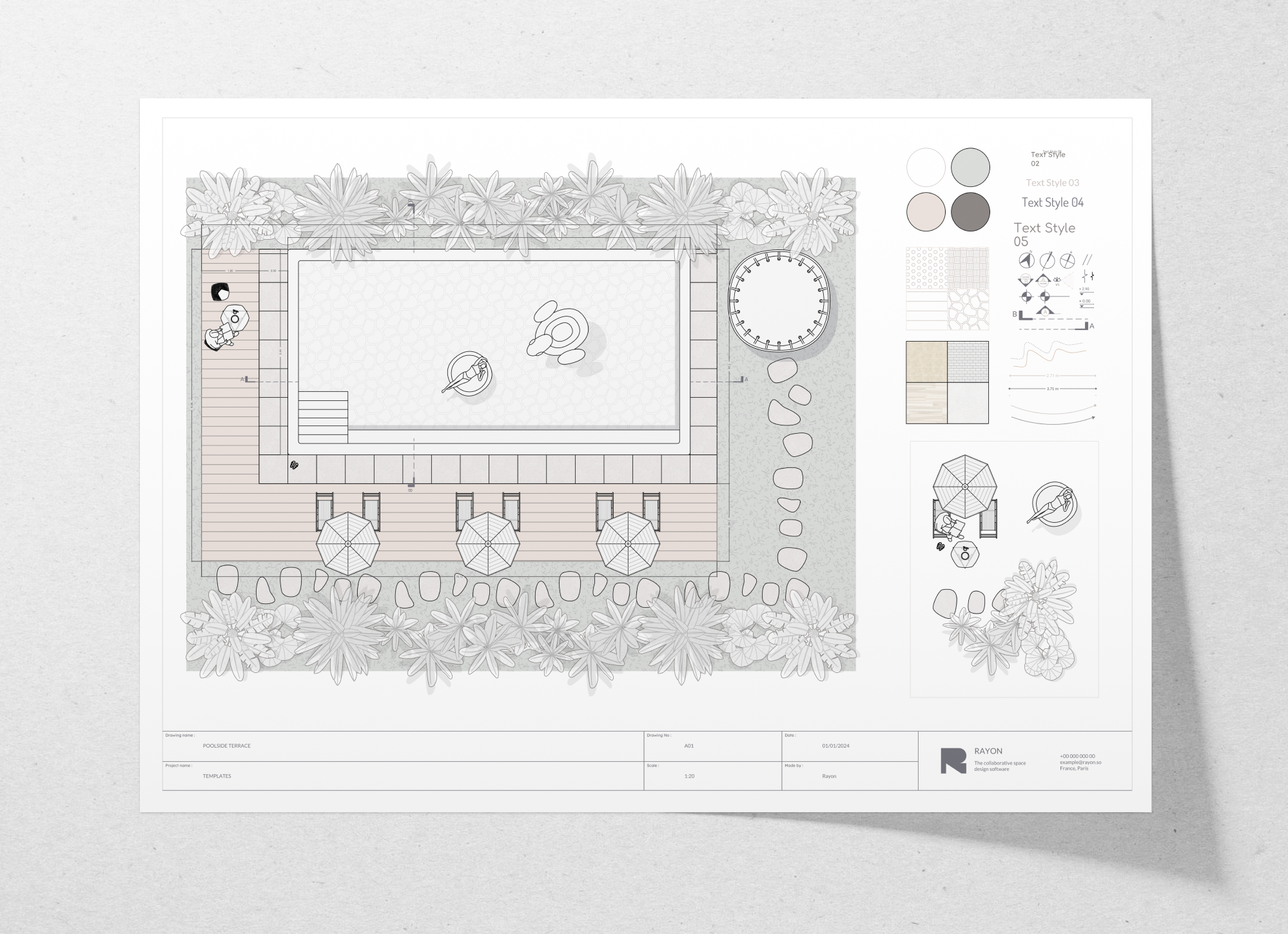 Poolside terrace floor plan template