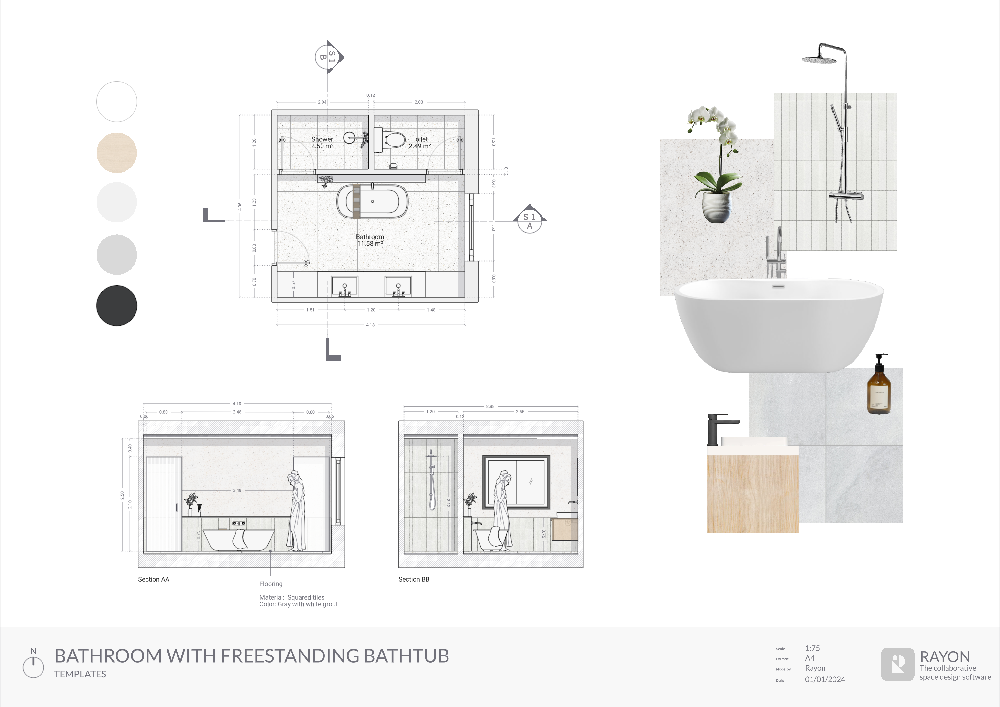 Bathroom with freestanding bathtub template