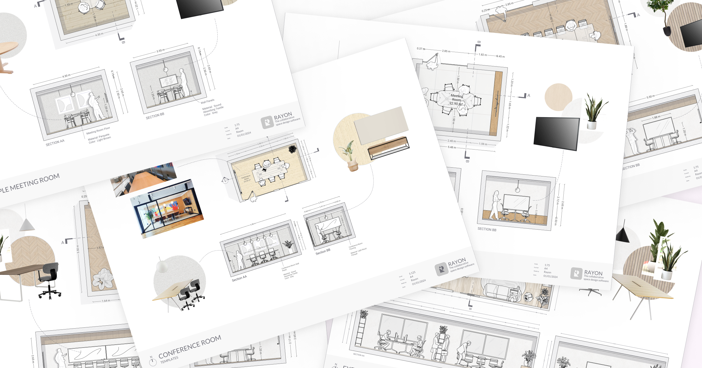 6 meeting & conference rooms layouts design templates