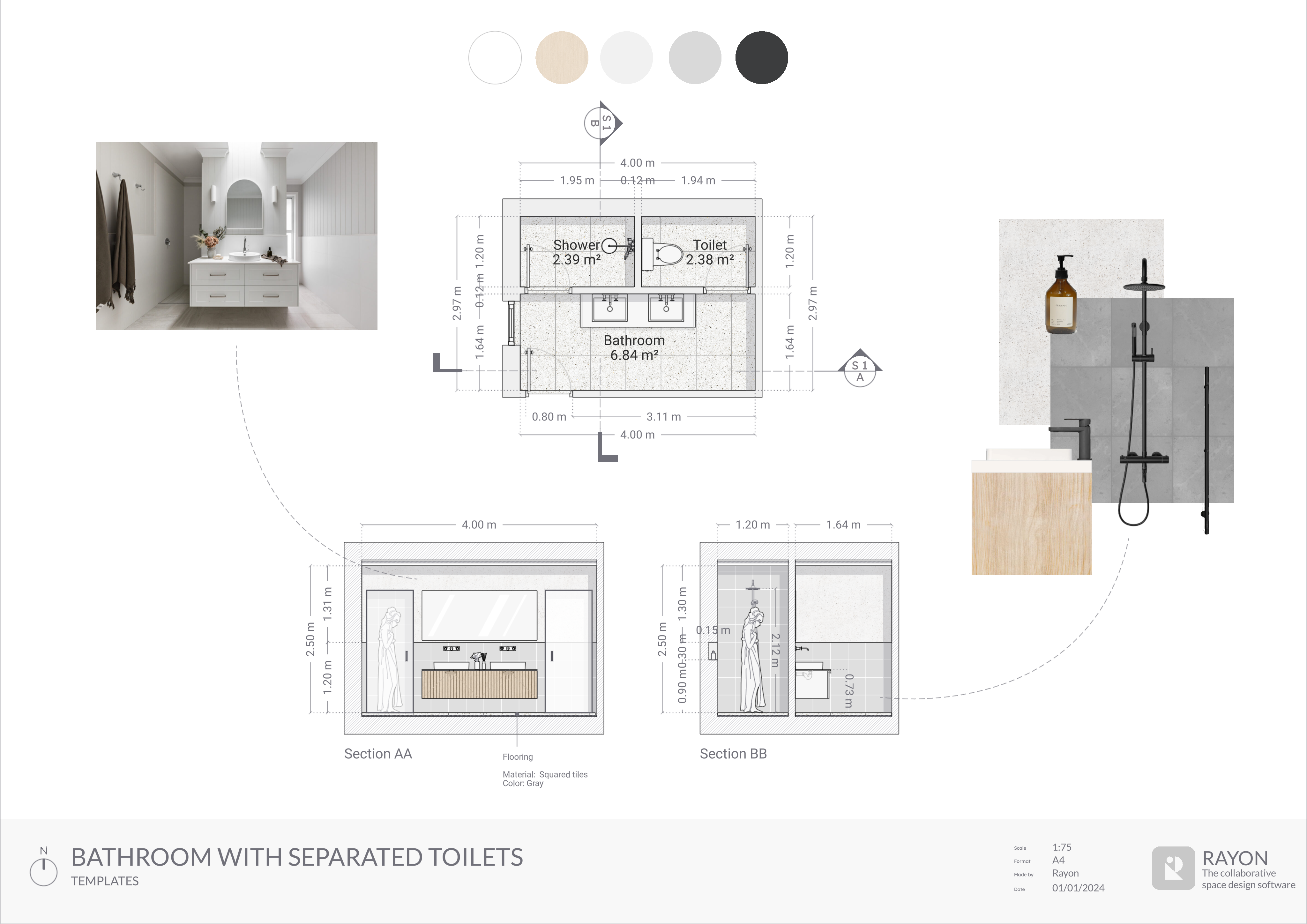 Bathroom with separated toilets template