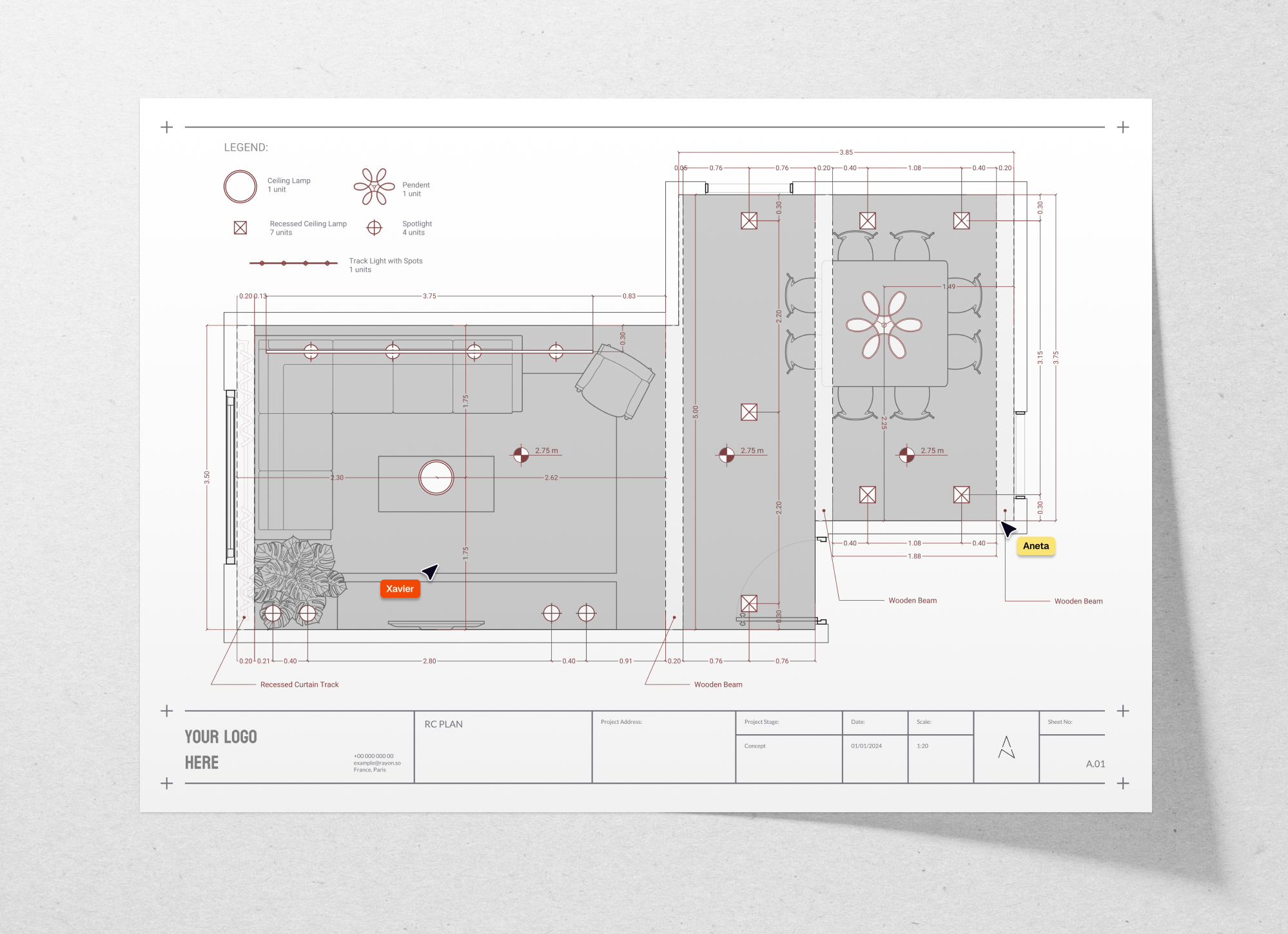 Living room reflected ceiling plan