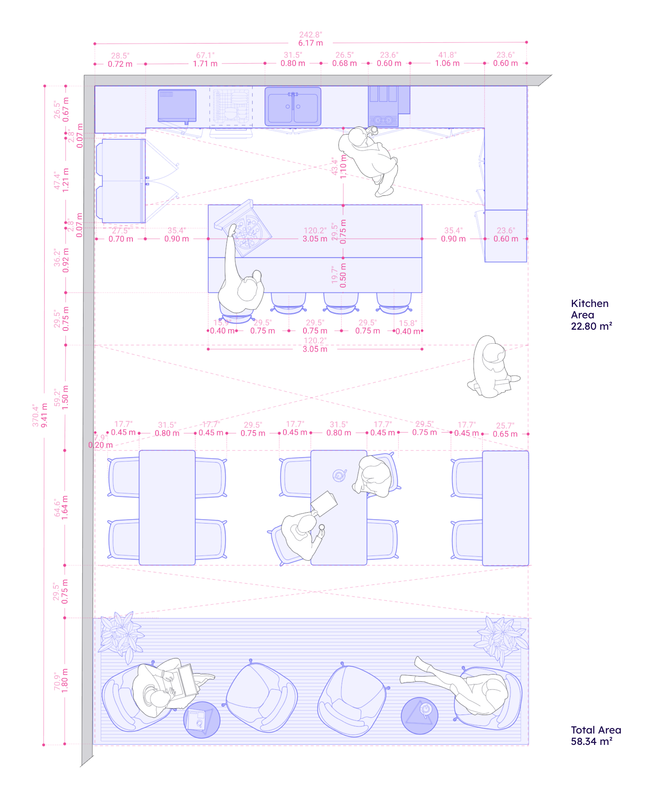 U-Shaped Hybrid Seating Kitchenette