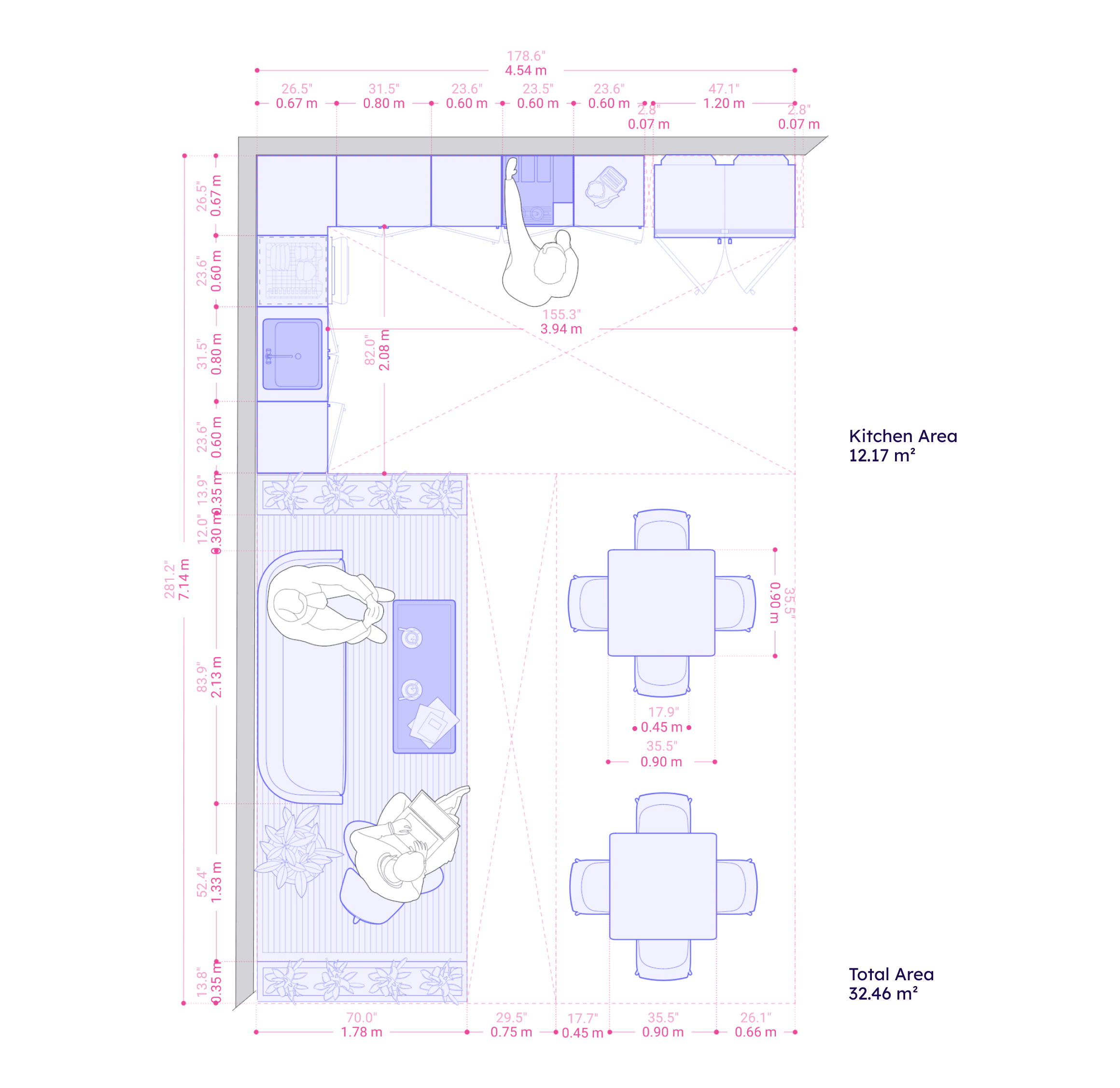 L-Shaped Hybrid Seating Kitchenette